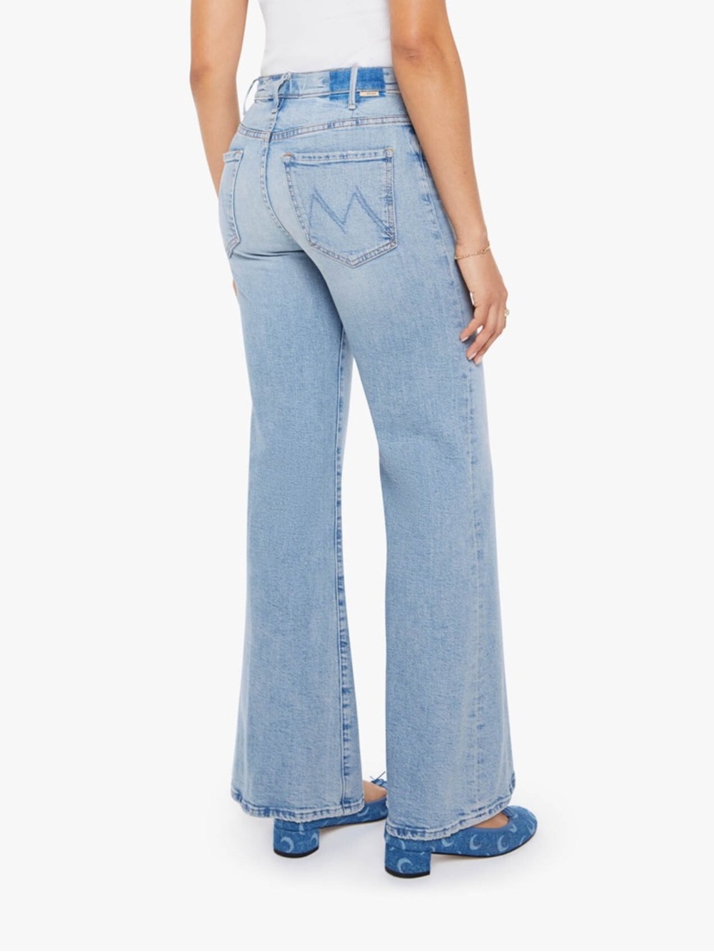 🆕 MOTHER PETITES Lil Hustler Roller Sneak High-Rise Light Wash Wide-Leg Jeans